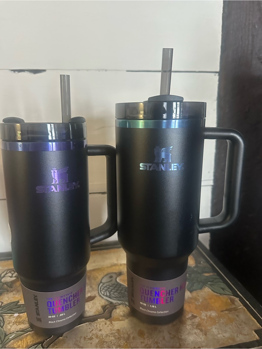 Stanley Black Tumbler with Iridescent Blue Accents 40 oz BRAND NEW
